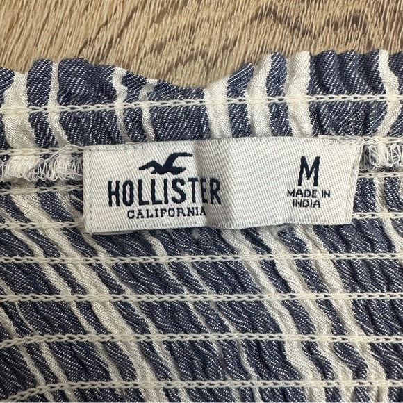 Hollister Blue and White Stripe Cropped Smocked Tank Top - Picture 3 of 4